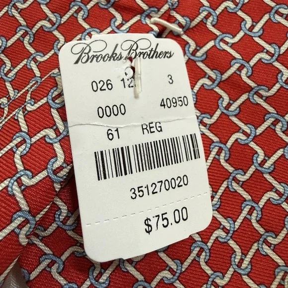 NEW 346 Brooks Brothers 100% Silk Men's Necktie Red w/ Chain Link Design - Picture 4 of 5